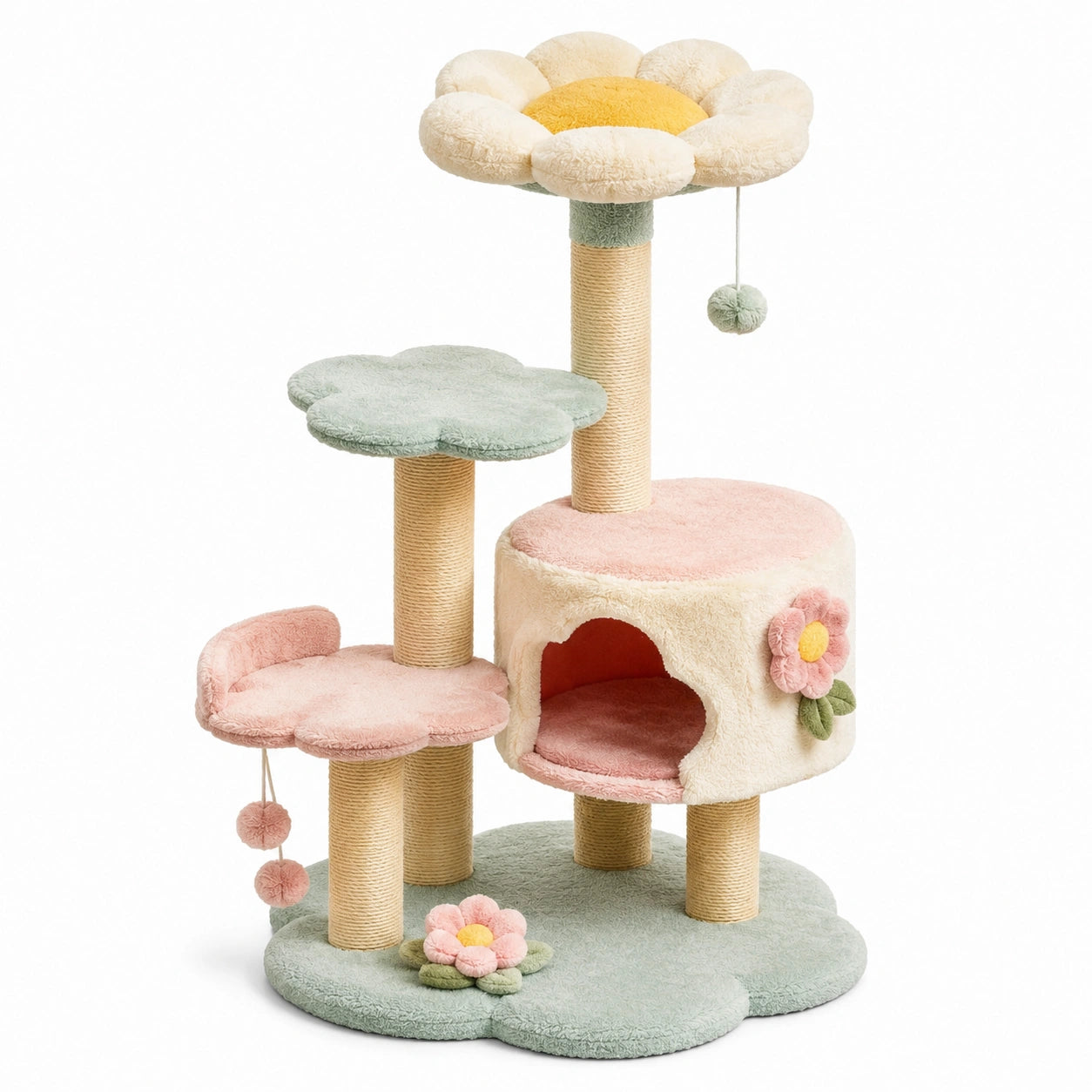 Arbre à chat en polyester et sisal avec design floral