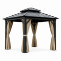 Pavillon en métal noir avec rideaux en polyester beige