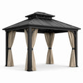 Pavillon en aluminium avec toit en acier et rideaux en polyester beige
