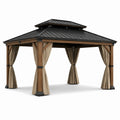 Pavillon de jardin en bois et métal avec rideaux beiges
