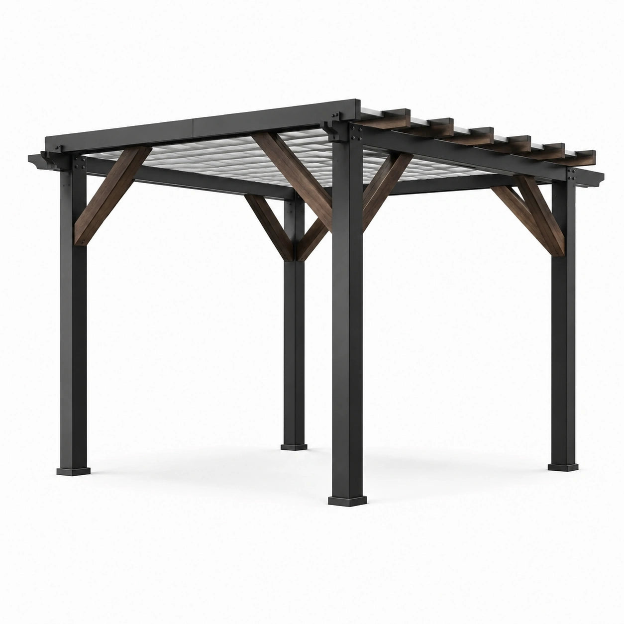Pergola Métal et Bois 300x300x240 cm Noir et Brun
