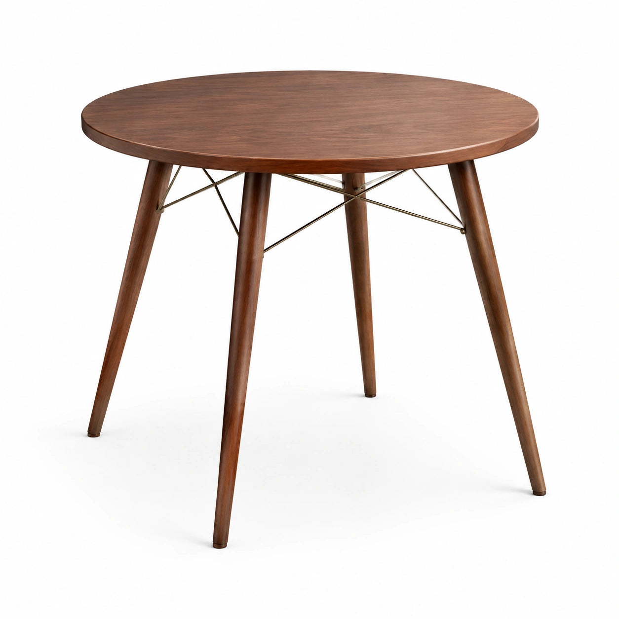 Table ronde en bois noyer et métal 100 cm
