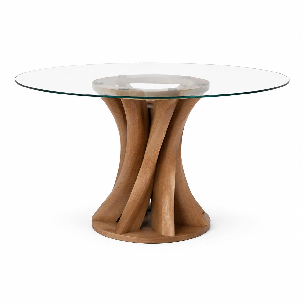 Table ronde en verre et bois massif 120 cm