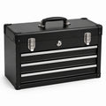 Boîte à outils métallique noire avec 3 tiroirs