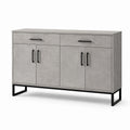 Buffet en bois composite gris avec pieds en métal noir