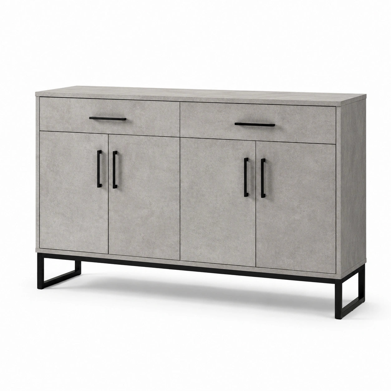 Buffet en bois composite gris avec pieds en métal noir
