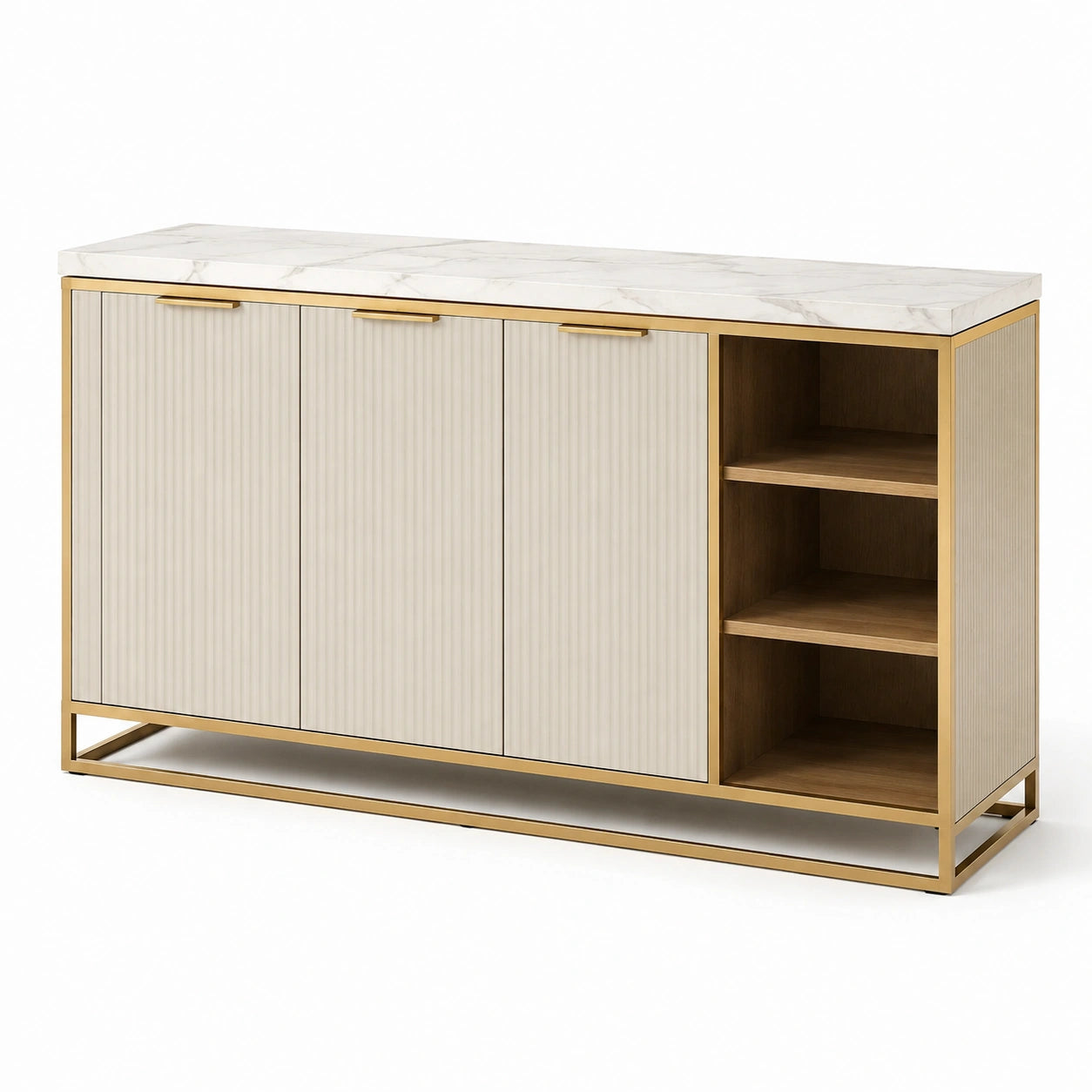 Buffet en bois et marbre avec structure dorée