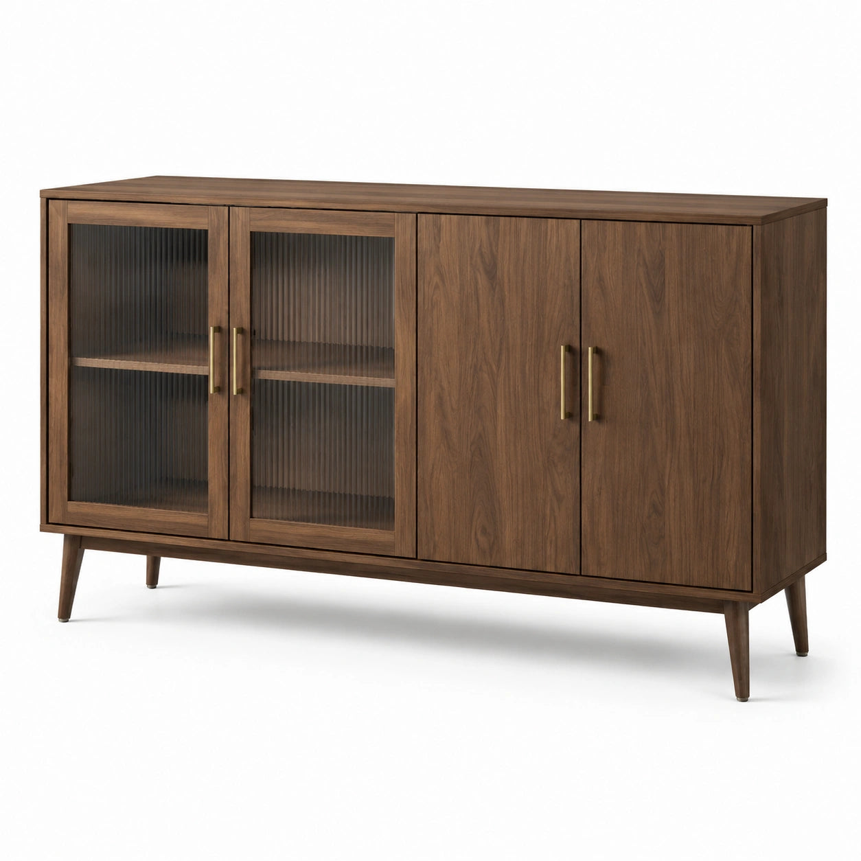 Buffet en bois de noyer avec portes en verre trempé cannelé