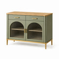Buffet en bois MDF et métal vert avec portes en verre trempé