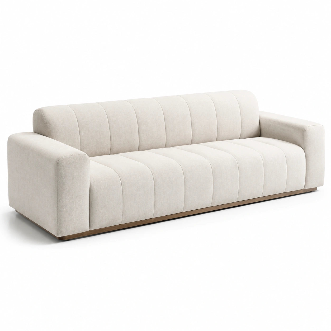 Canapé 3 places en tissu beige avec structure en bois massif