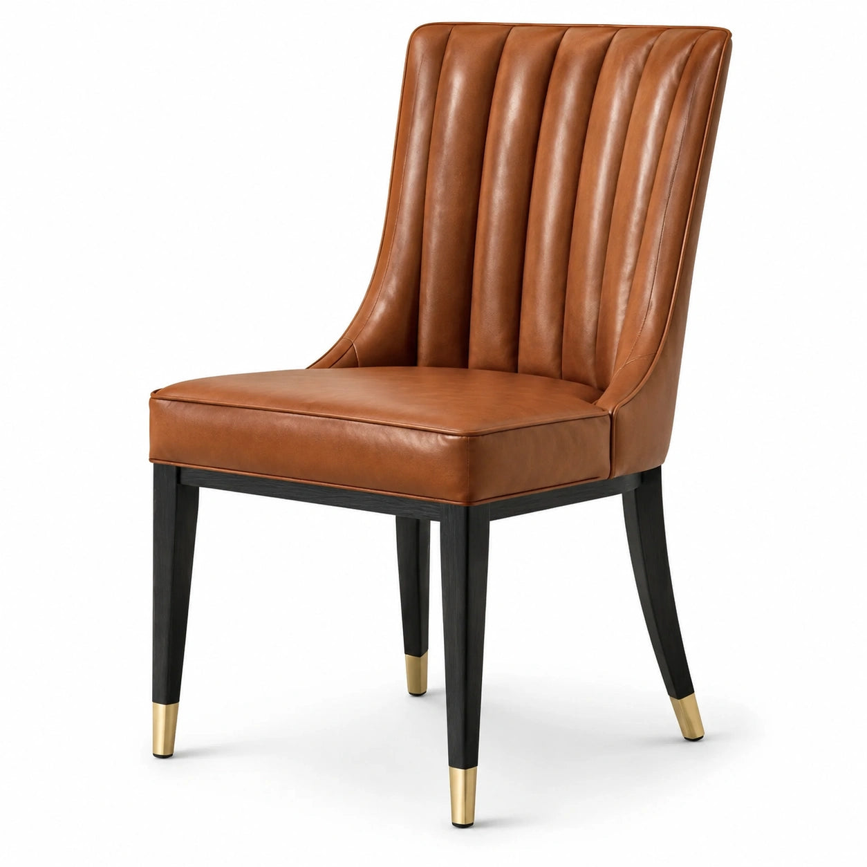 Chaise en bois et cuir synthétique marron avec détails en laiton