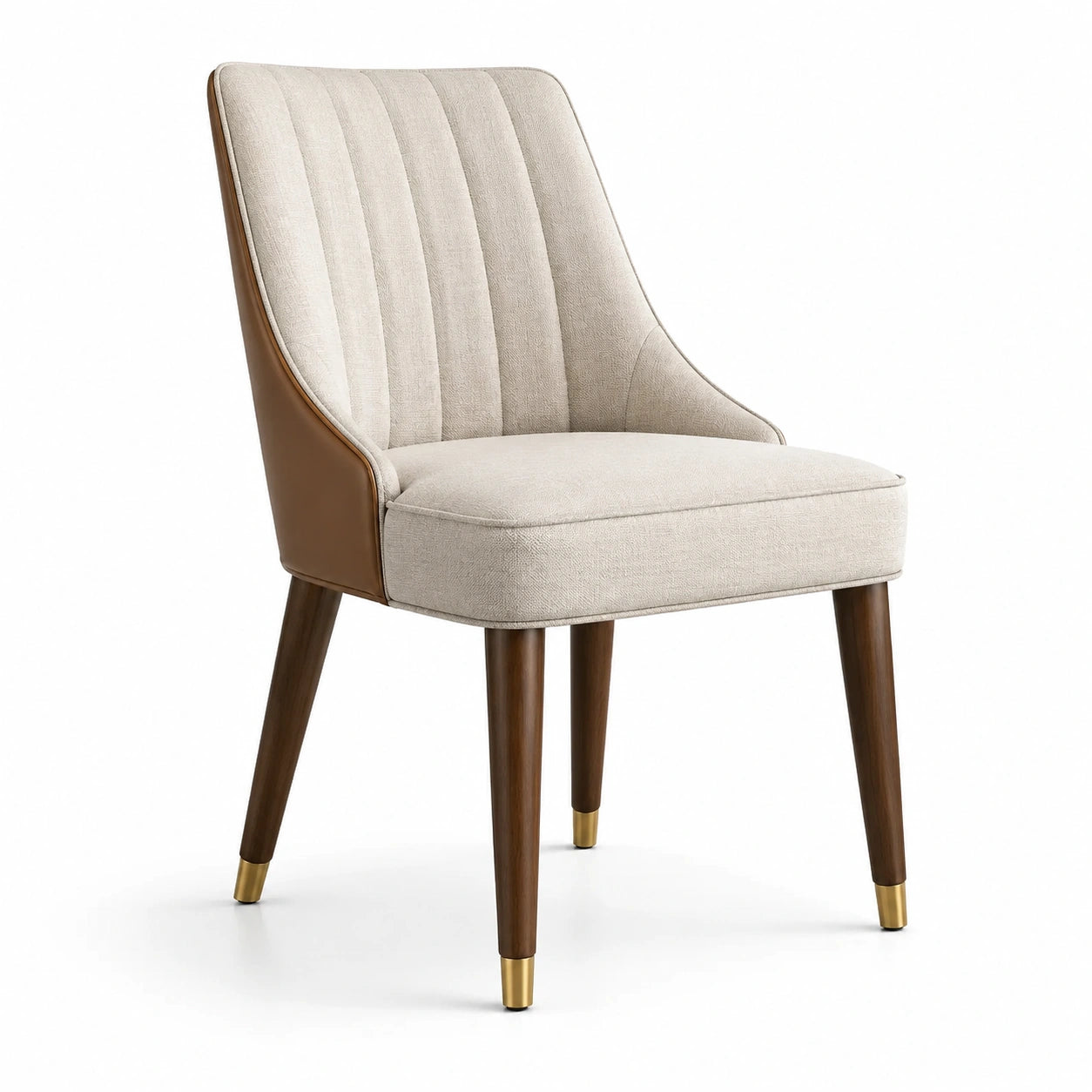 Chaise en tissu polyester avec pieds en bois de hêtre et simili cuir marron