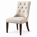 Chaise de salle à manger en bois et tissu beige, hauteur 95 cm