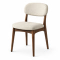 Chaise en tissu polyester beige avec cadre en bois de noyer