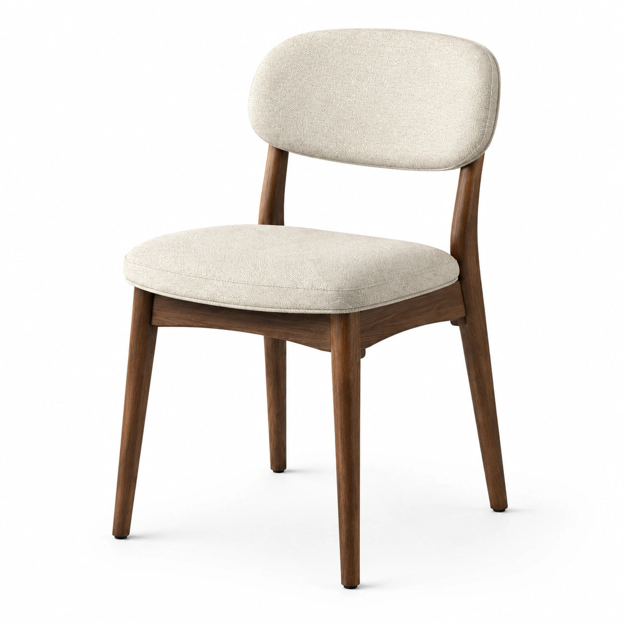 Chaise en tissu polyester beige avec cadre en bois de noyer
