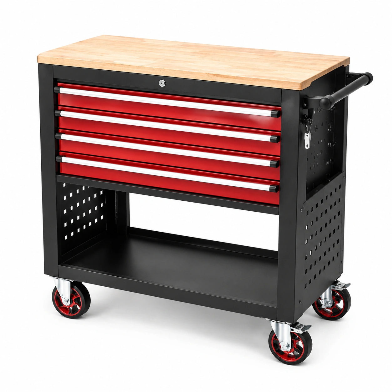 Chariot à outils en métal avec plateau en bois 5 tiroirs