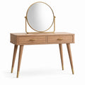Coiffeuse en bois de chêne avec miroir rond doré