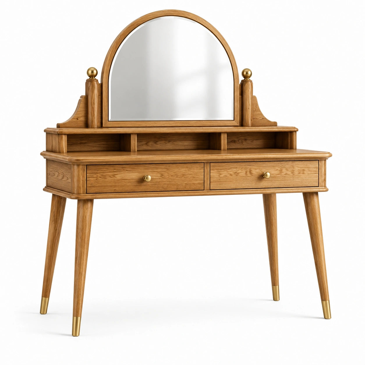 Coiffeuse en bois massif avec miroir ovale et tiroirs