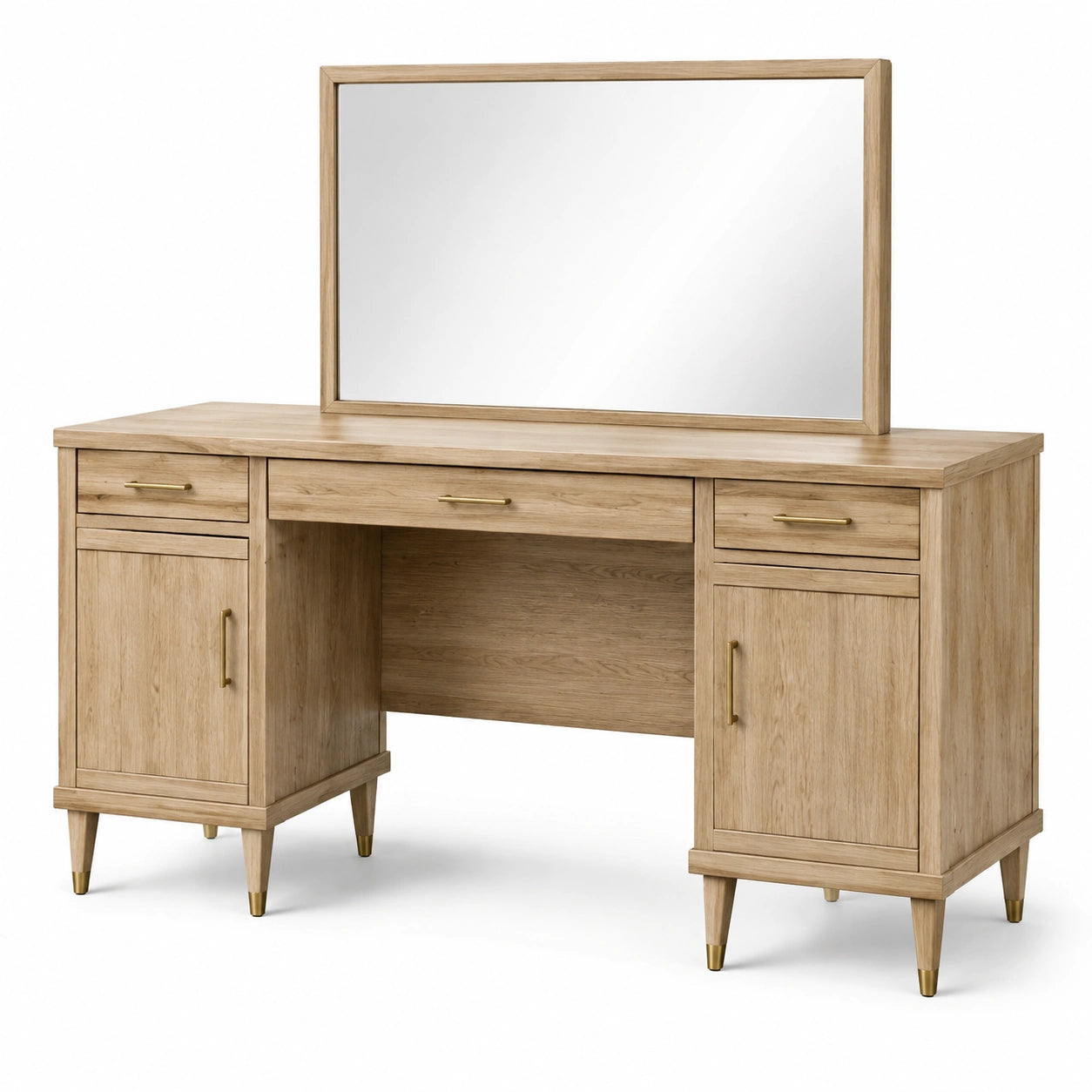 Table de maquillage en bois de chêne avec miroir et rangements