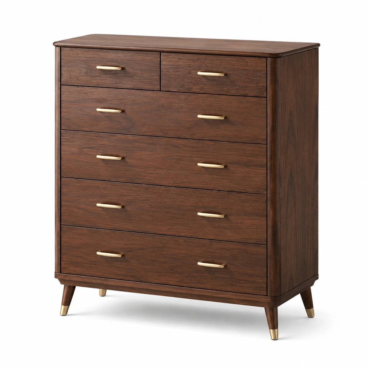 Commode en bois avec poignées en laiton, 6 tiroirs