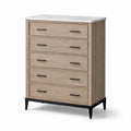 Commode 5 tiroirs en bois avec plateau en marbre