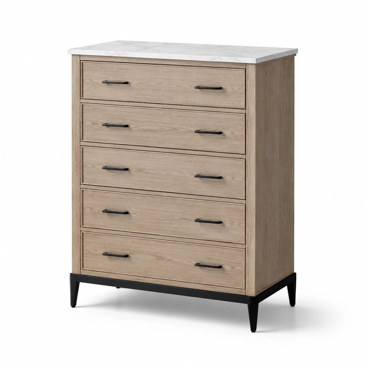 Commode 5 tiroirs en bois avec plateau en marbre