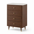 Commode en Bois avec Plateau en Marbre 4 Tiroirs Noix et Blanc