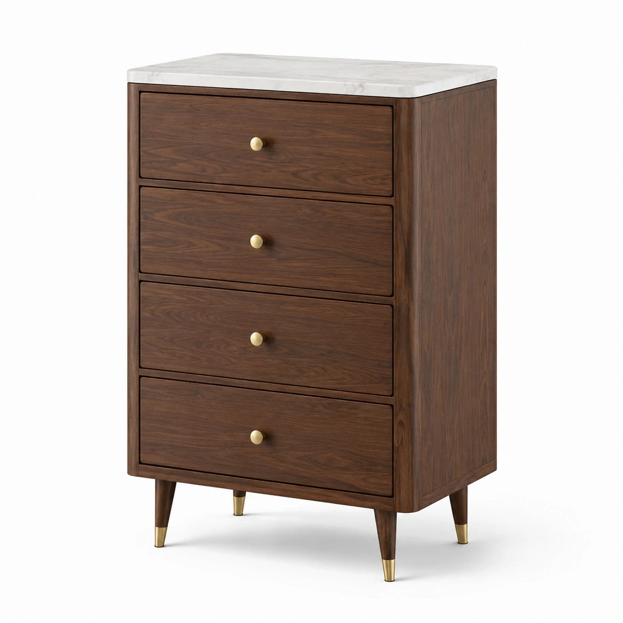 Commode en Bois avec Plateau en Marbre 4 Tiroirs Noix et Blanc