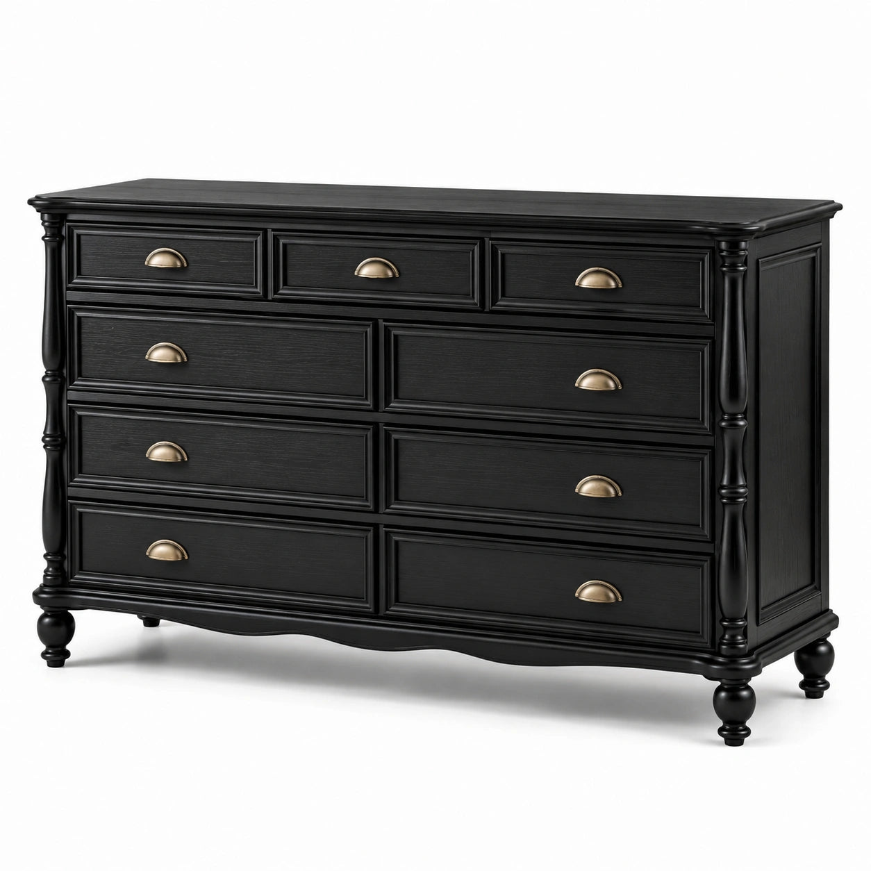 Commode en bois noir avec poignées en métal doré